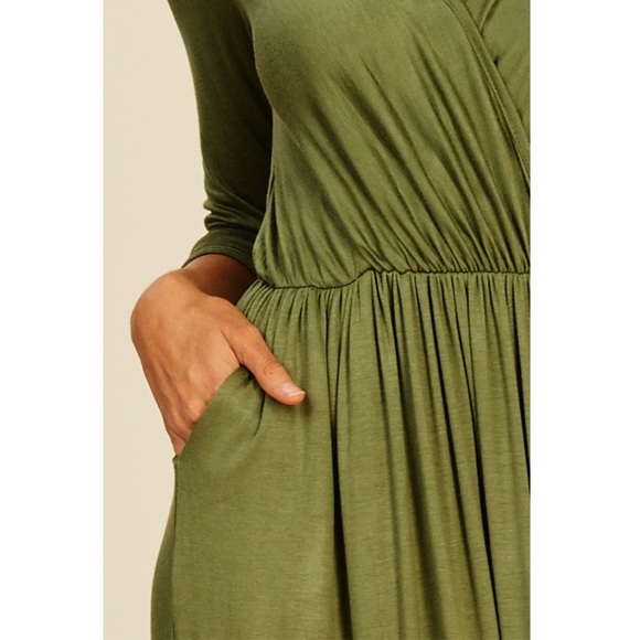 (LAST ONE) Avocado Green Pleated Dress - Picture 5 of 7